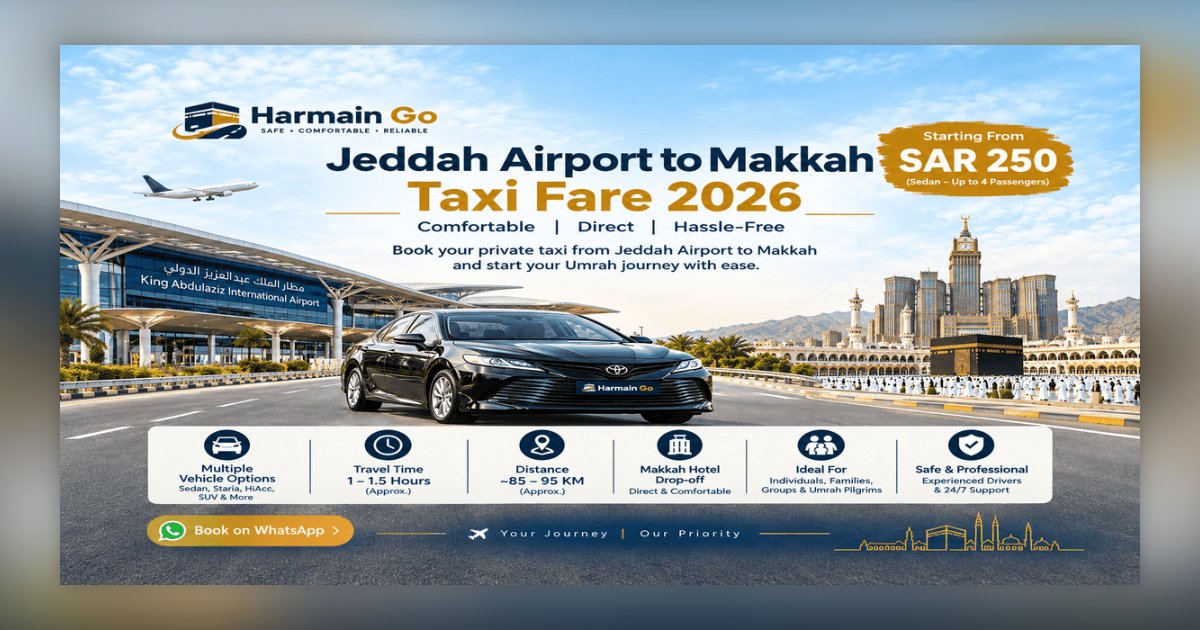 Jeddah Airport to Makkah taxi fare 2026 private transfer with Toyota sedan