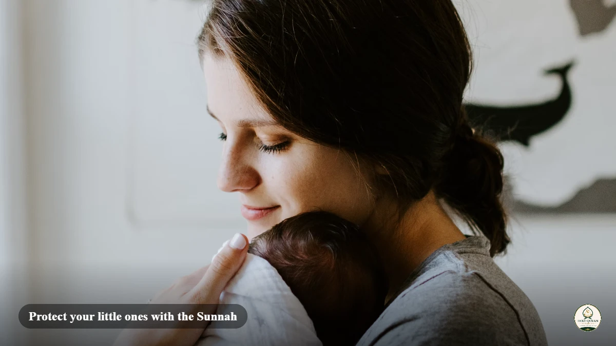 Mother holding her baby, reciting the dua to protect children from nazar