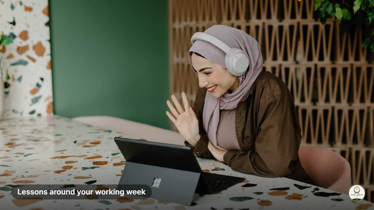 Online Quran classes for adults in the UK: a woman in hijab joining a live Quran lesson on her tablet